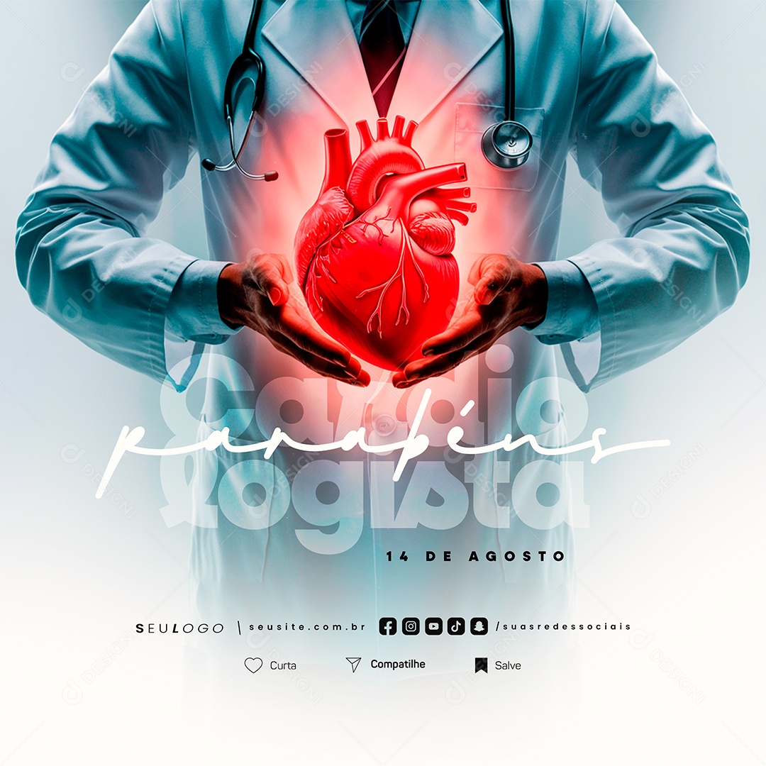 Dia Do Cardiologista 14 de Agosto Parabéns Social Media PSD Editável