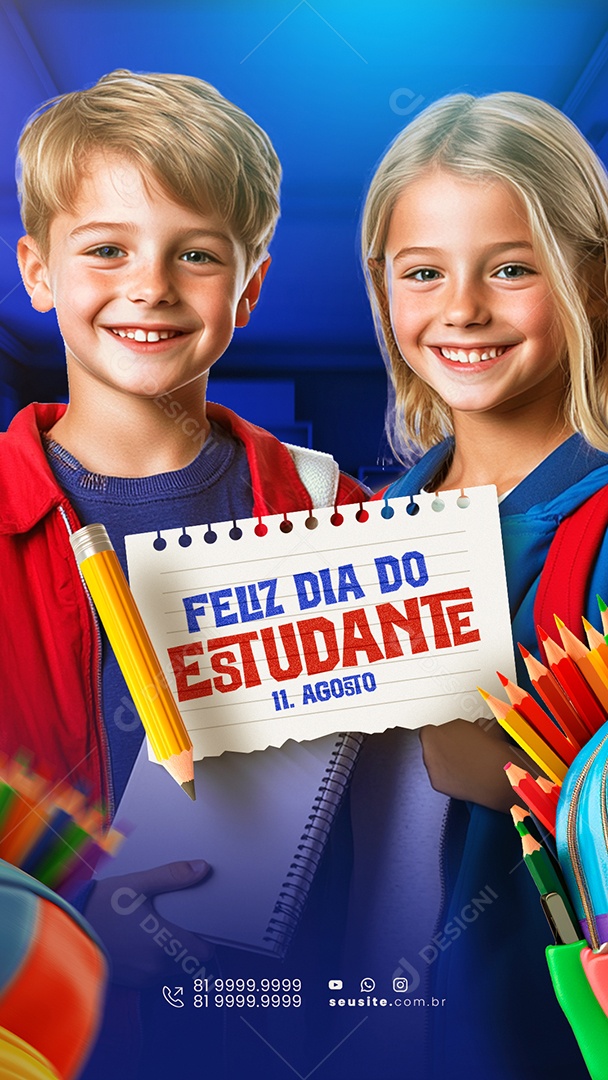 Story Social Media Feliz Dia do Estudante 11 de Agosto PSD Editável