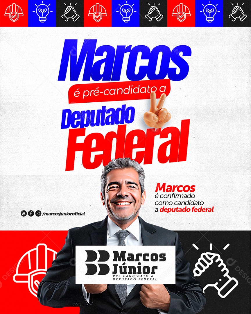 Política Marcos é Pré Candidato Social Media PSD Editável