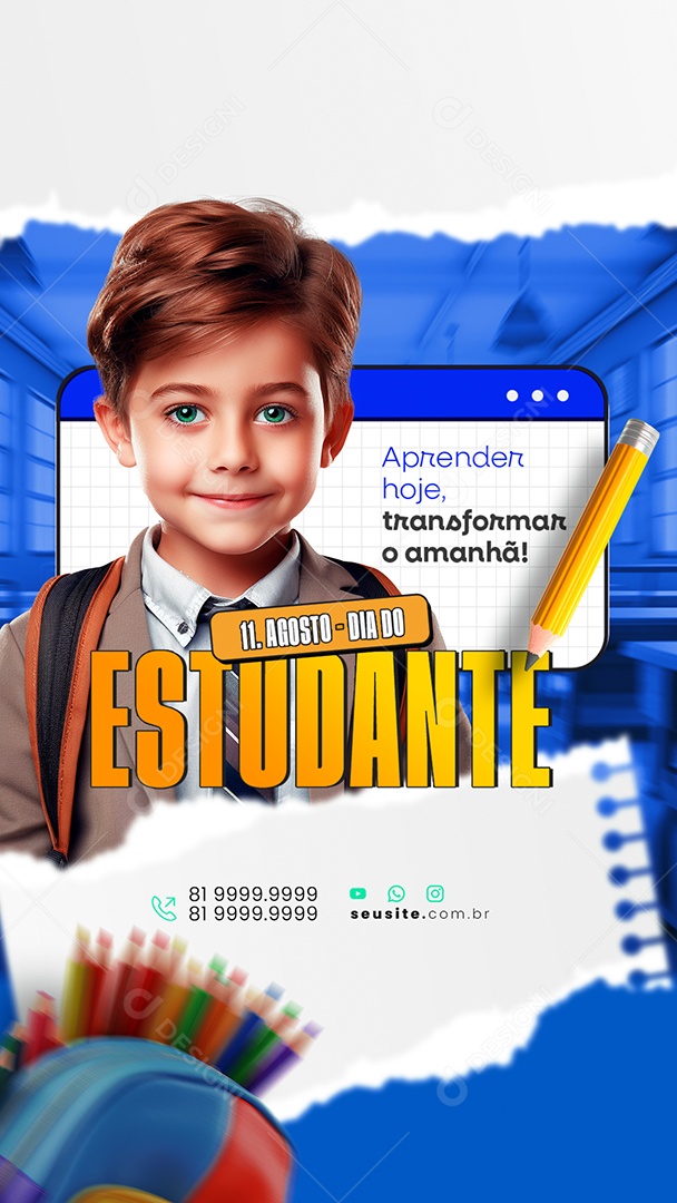 Story Social Media Dia do Estudante 11 de Agosto PSD Editável