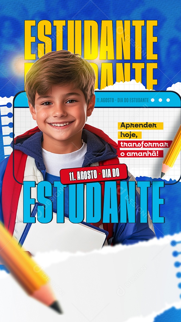 Story Feliz Dia do Estudante 11 de Agosto Social Media PSD Editável