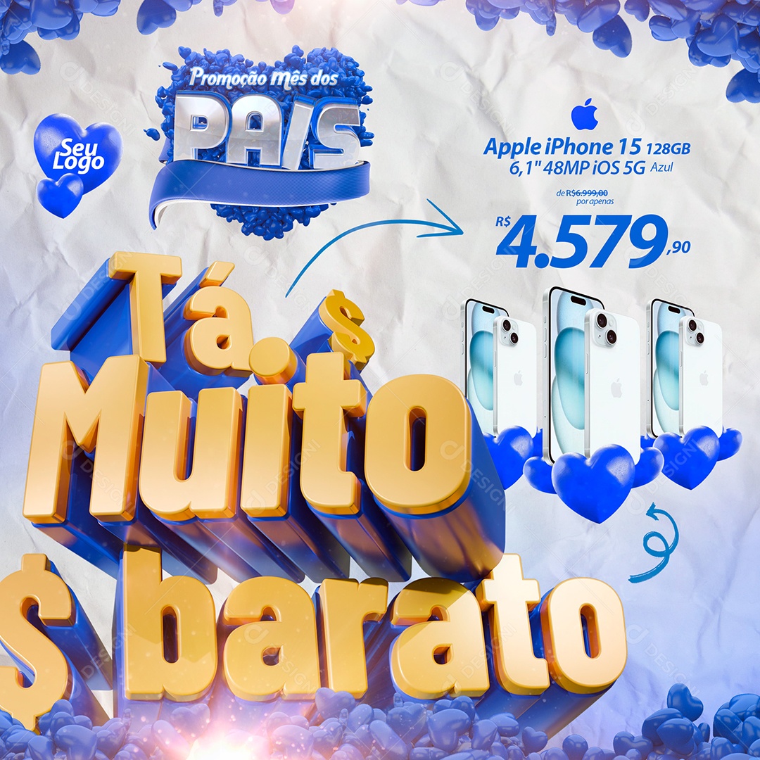Promoção Mês dos Pais Apple Iphone 15 Social Media PSD Editável
