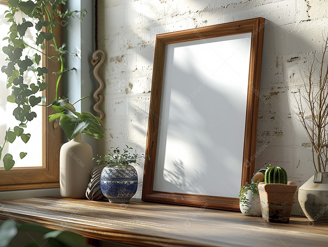 Moldura de madeira mogno minimalista de alta qualidade em branco e moderna