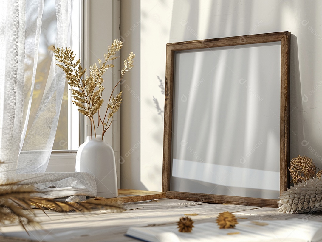 Moldura de madeira mogno minimalista de alta qualidade em branco e moderna