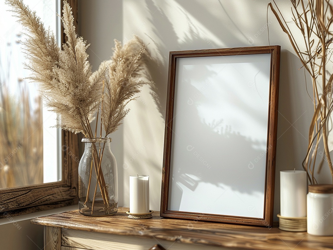 Moldura de madeira mogno minimalista de alta qualidade em branco e moderna