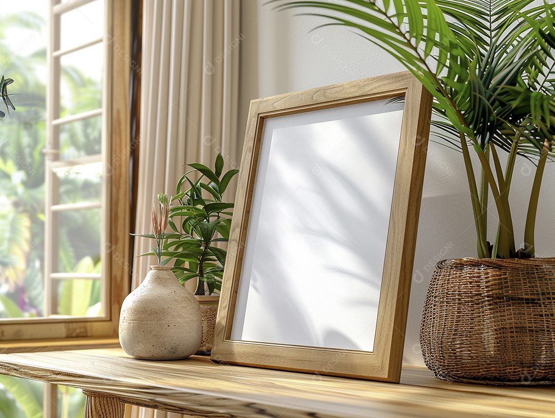 Moldura de madeira mogno minimalista de alta qualidade em branco e moderna