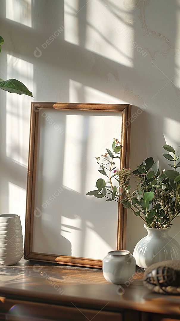 Moldura de madeira mogno minimalista de alta qualidade em branco e moderna