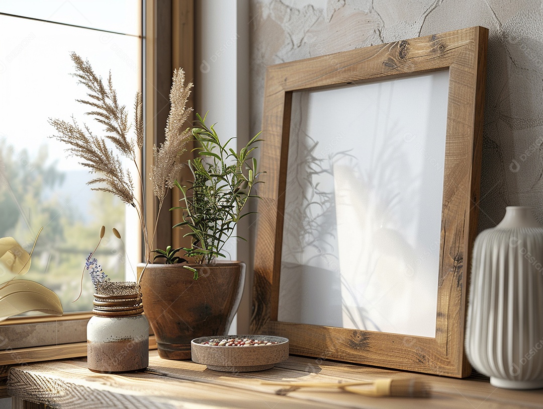 Moldura de madeira mogno minimalista de alta qualidade em branco e moderna