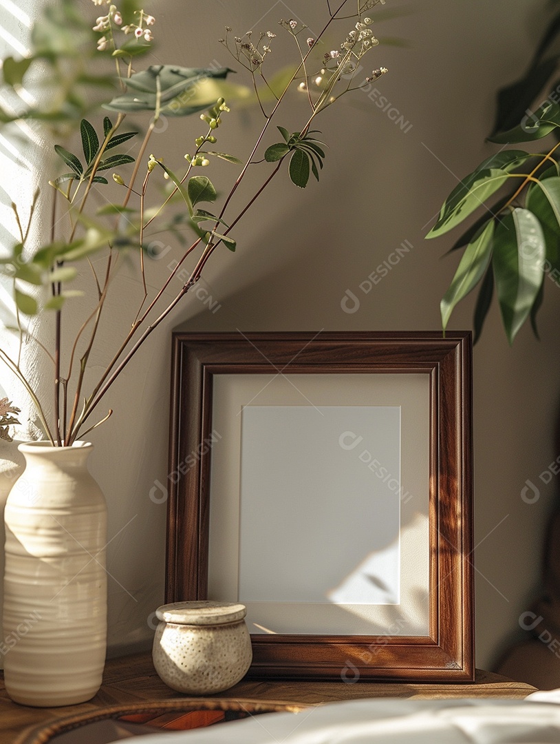 Moldura de madeira mogno minimalista de alta qualidade em branco e moderna