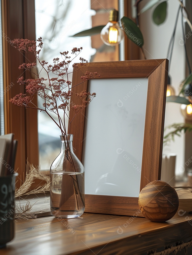 Moldura de madeira mogno minimalista de alta qualidade em branco e moderna