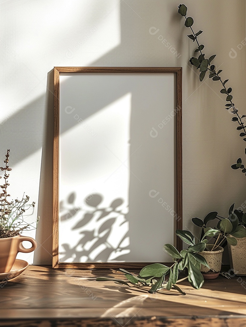 Moldura de madeira mogno minimalista de alta qualidade em branco e moderna