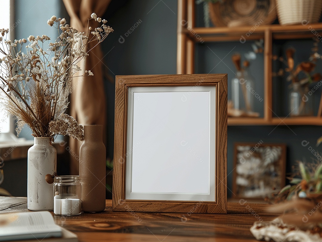 Moldura de madeira mogno minimalista de alta qualidade em branco e moderna