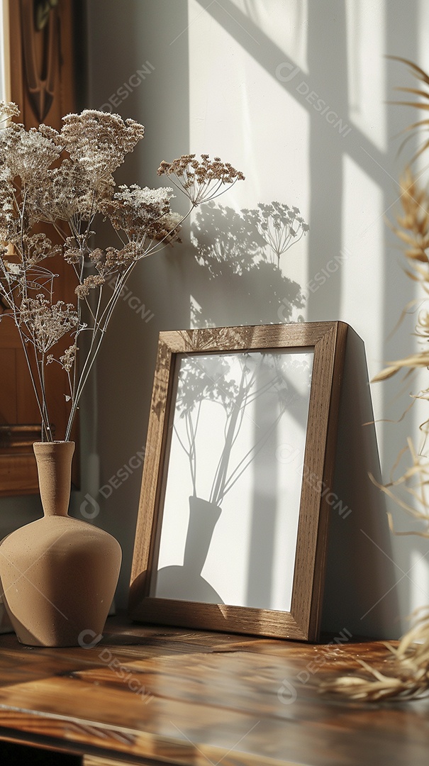 Moldura de madeira mogno minimalista de alta qualidade em branco e moderna