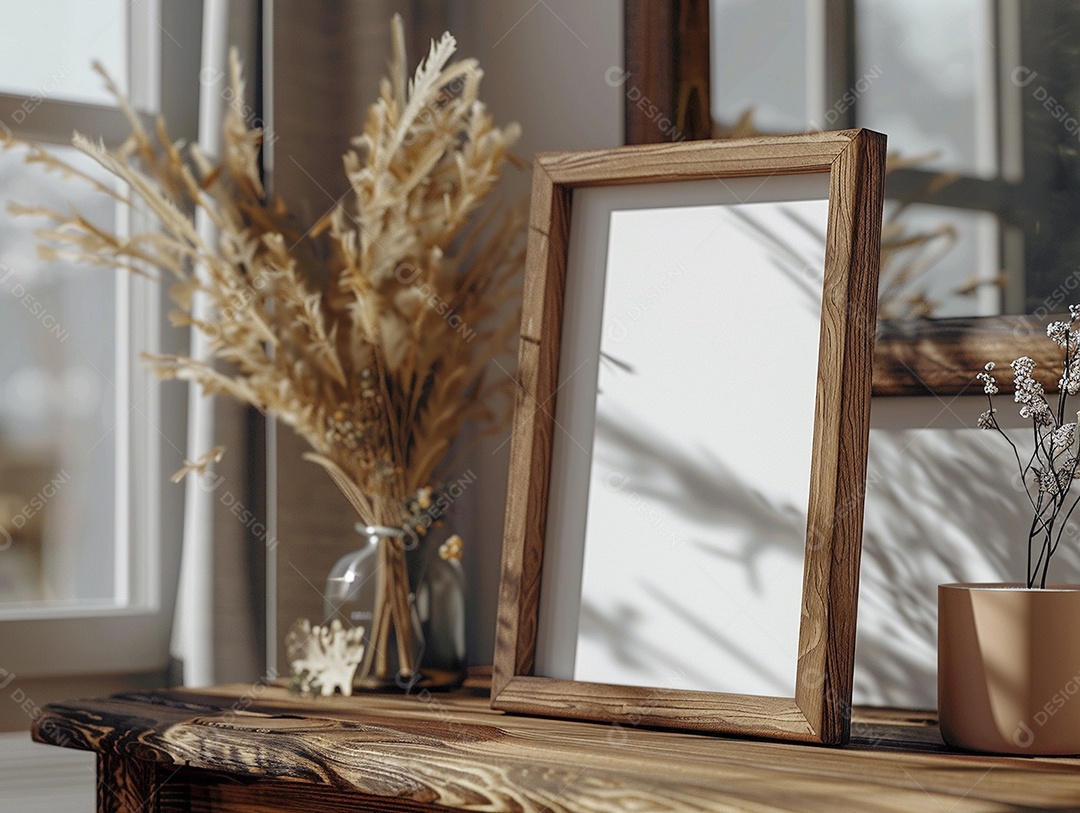 Moldura de madeira mogno minimalista de alta qualidade em branco e moderna