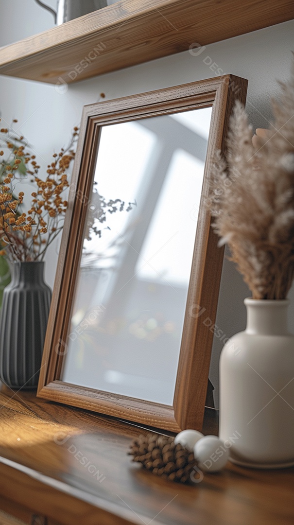 Moldura de madeira mogno minimalista de alta qualidade em branco e moderna