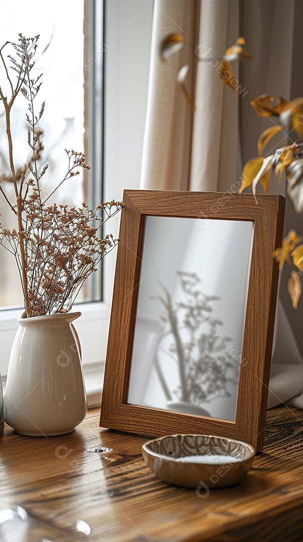 Moldura de madeira mogno minimalista de alta qualidade em branco e moderna