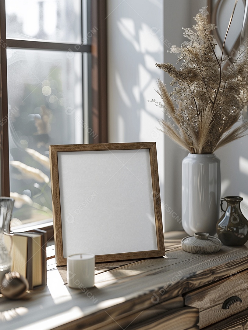 Moldura de madeira mogno minimalista de alta qualidade em branco e moderna