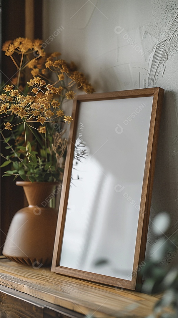 Moldura de madeira mogno minimalista de alta qualidade em branco e moderna