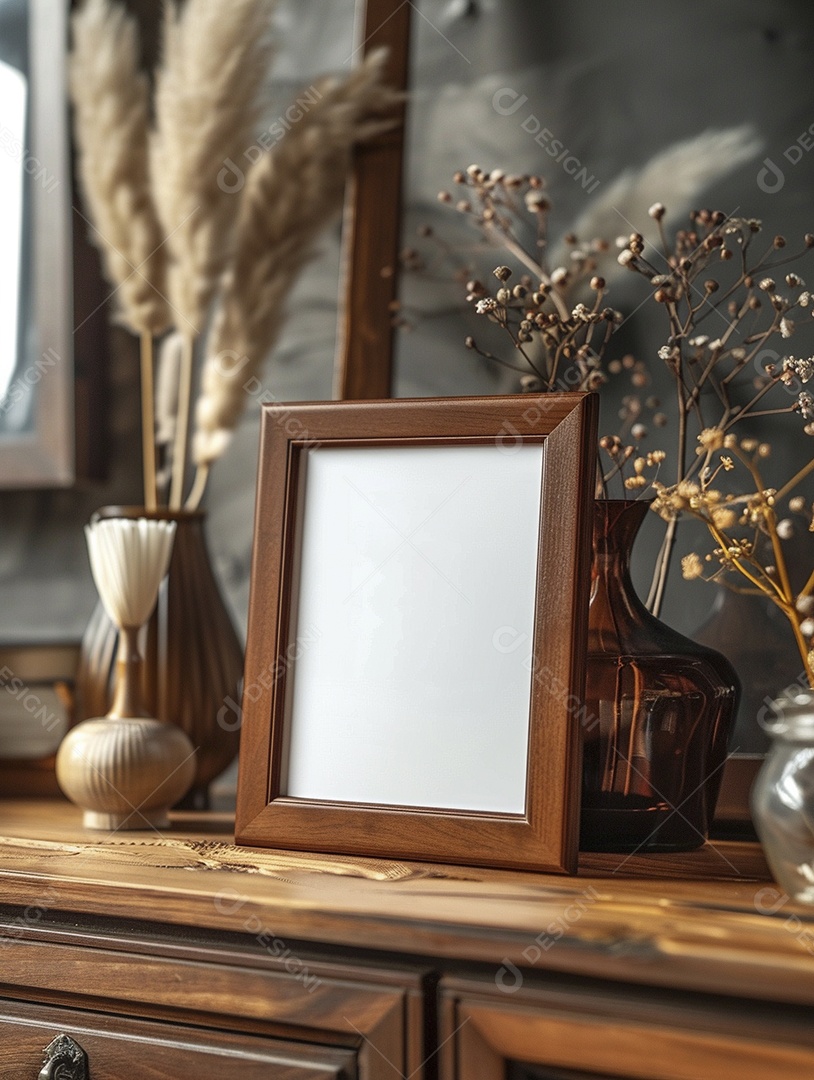 Moldura de madeira mogno minimalista de alta qualidade em branco e moderna