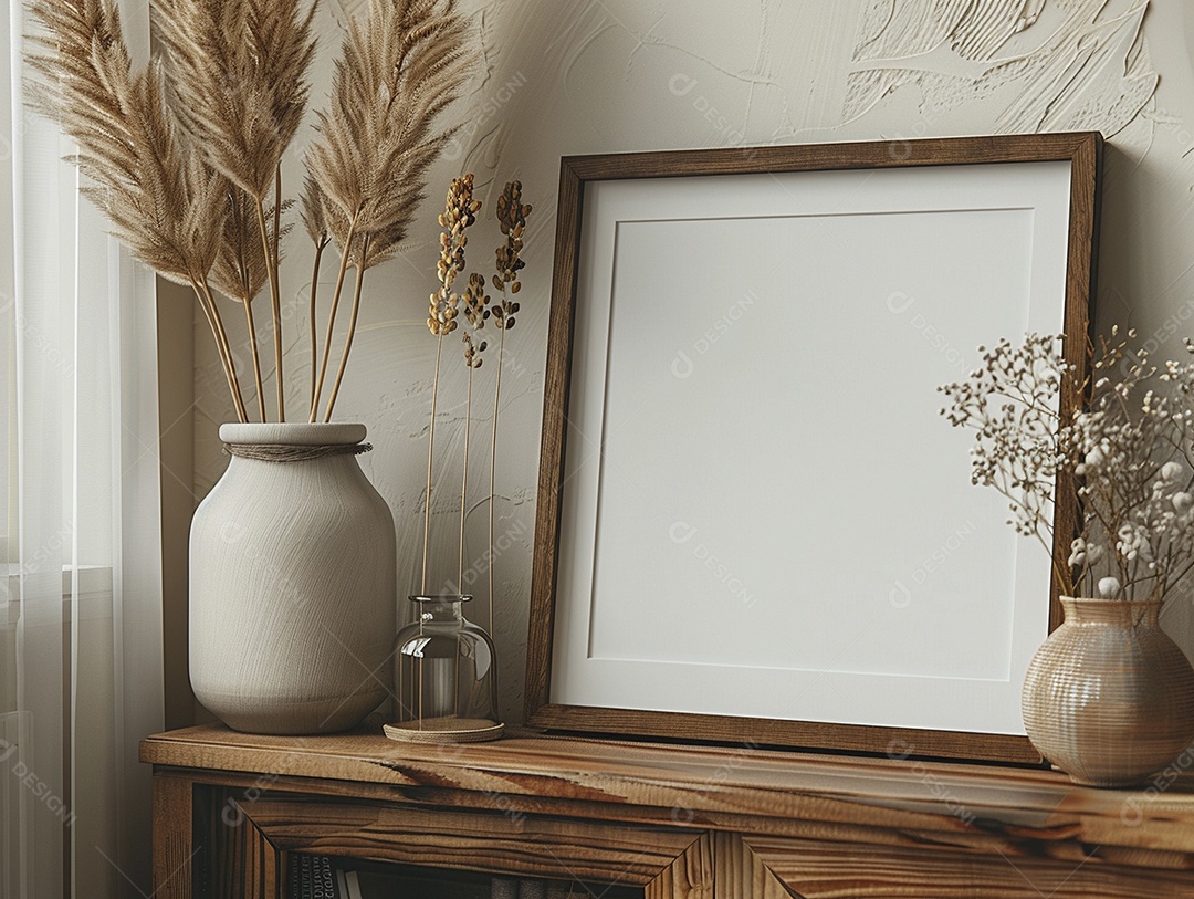 Moldura de madeira mogno minimalista de alta qualidade em branco e moderna