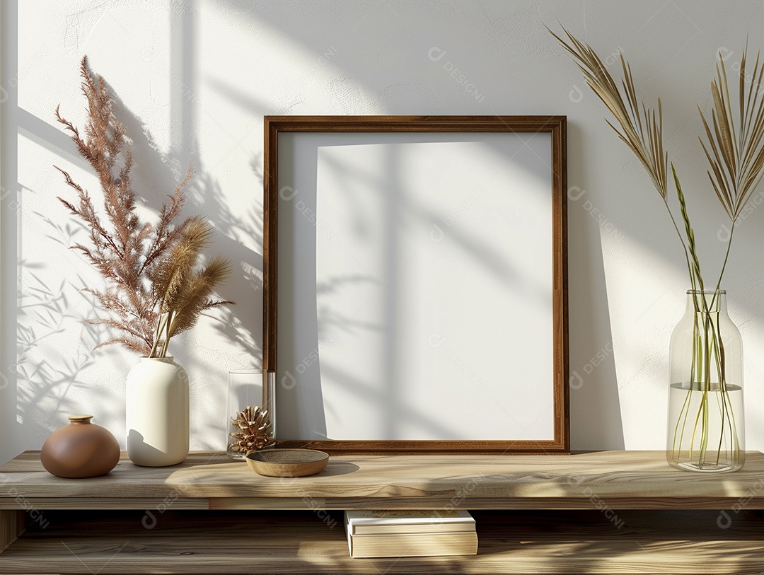 Moldura de madeira mogno minimalista de alta qualidade em branco e moderna