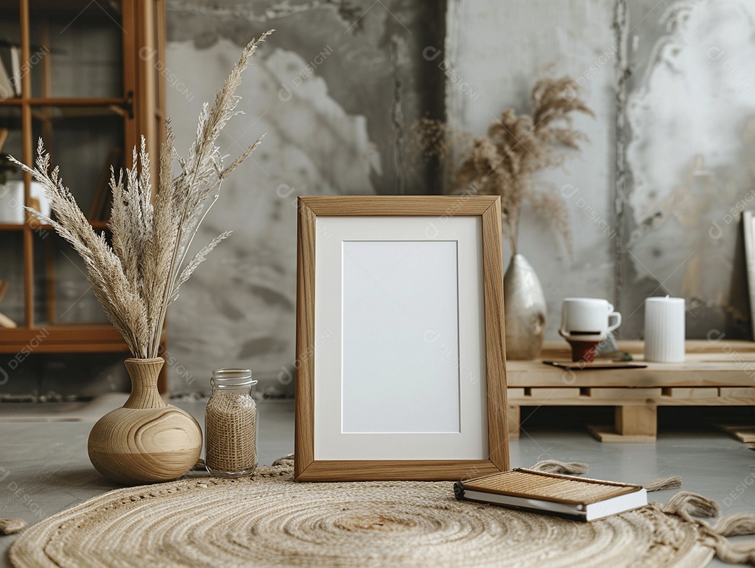 Moldura de madeira mogno minimalista de alta qualidade em branco e moderna