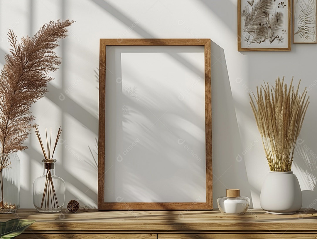 Moldura de madeira mogno minimalista de alta qualidade em branco e moderna