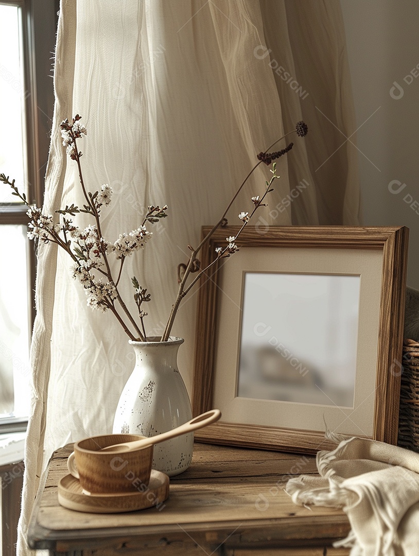 Moldura de madeira mogno minimalista de alta qualidade em branco e moderna