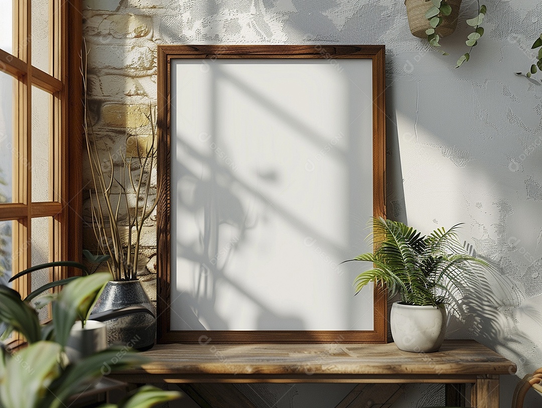 Moldura de madeira mogno minimalista de alta qualidade em branco e moderna