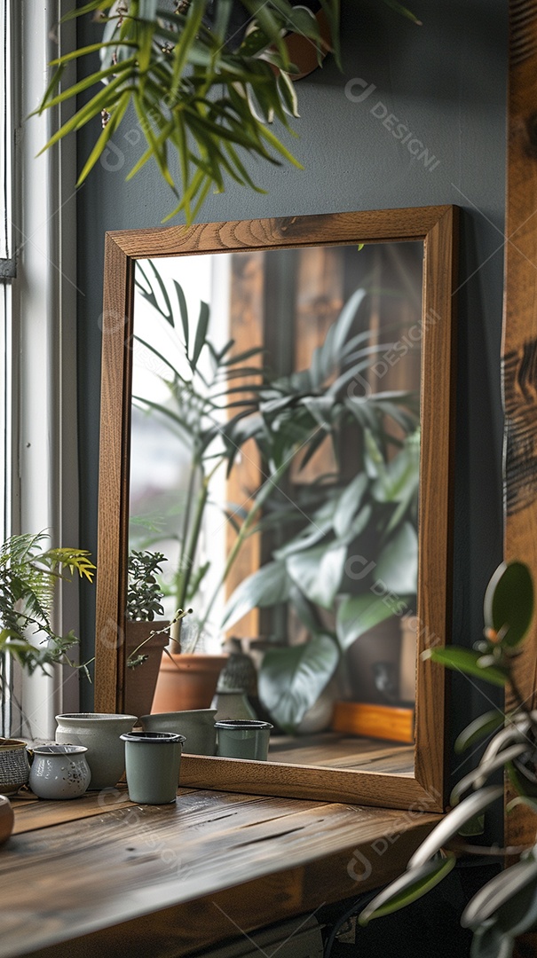 Moldura de madeira mogno minimalista de alta qualidade em branco e moderna