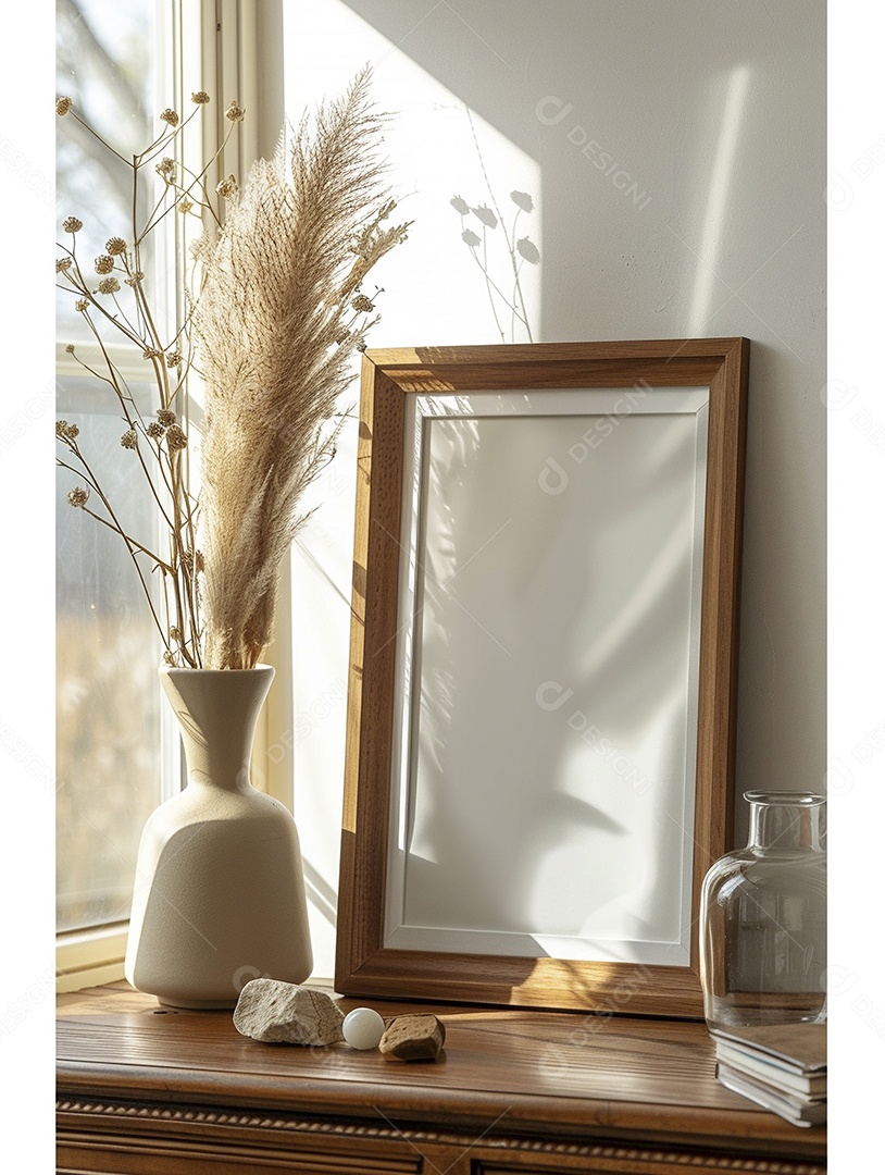 Moldura de madeira mogno minimalista de alta qualidade em branco e moderna