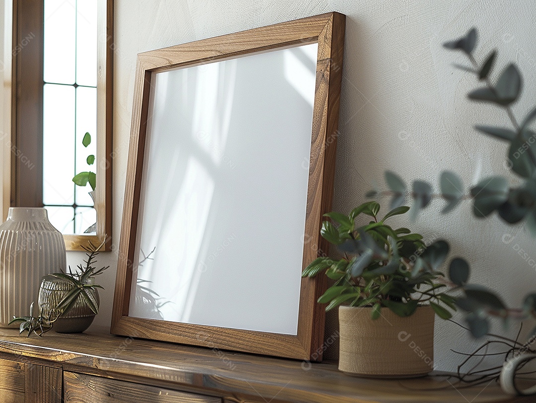 Moldura de madeira mogno minimalista de alta qualidade em branco e moderna