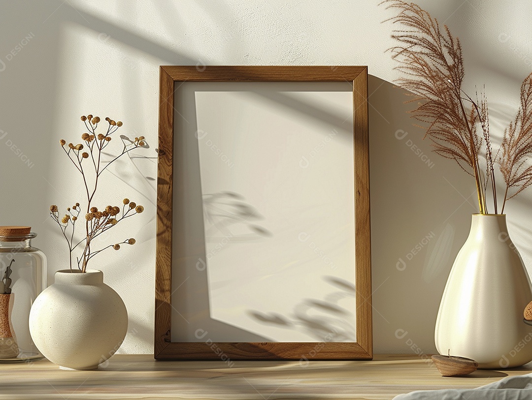 Moldura de madeira mogno minimalista de alta qualidade em branco e moderna