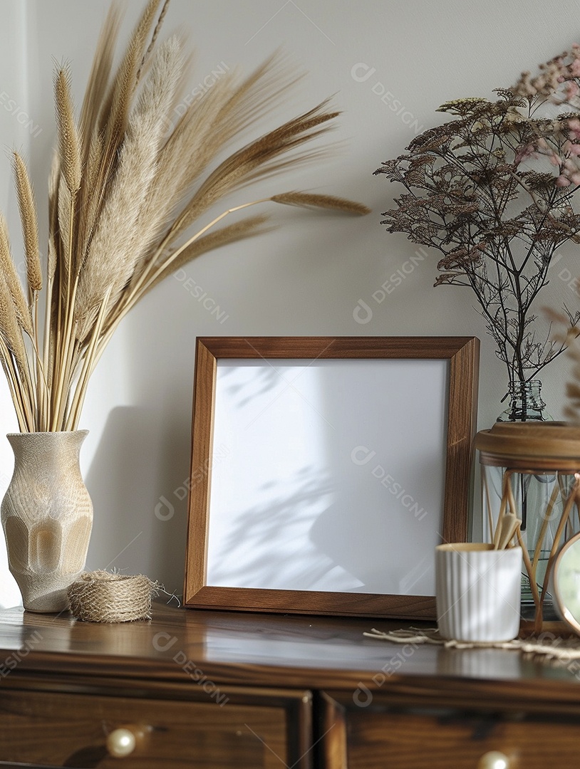 Moldura de madeira mogno minimalista de alta qualidade em branco e moderna