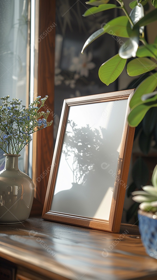 Moldura de madeira mogno minimalista de alta qualidade em branco e moderna