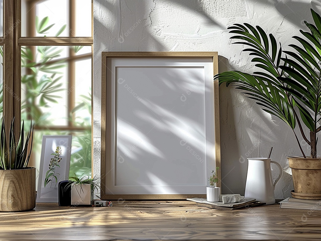 Moldura de madeira mogno minimalista de alta qualidade em branco e moderna