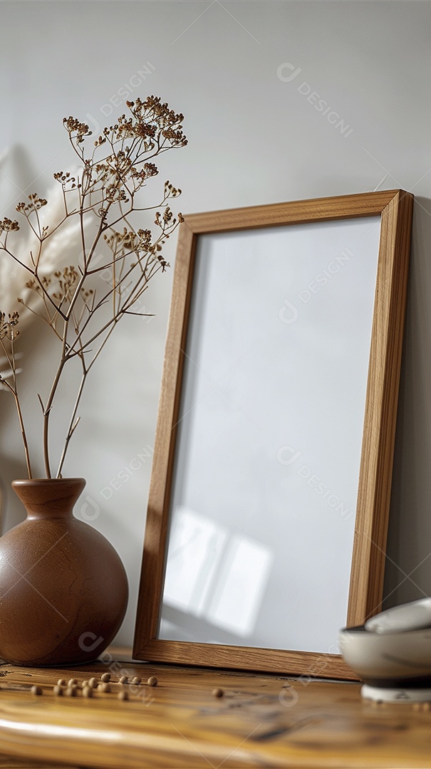 Moldura de madeira mogno minimalista de alta qualidade em branco e moderna