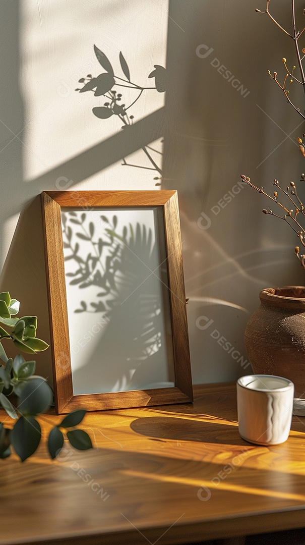 Moldura de madeira mogno minimalista de alta qualidade em branco e moderna