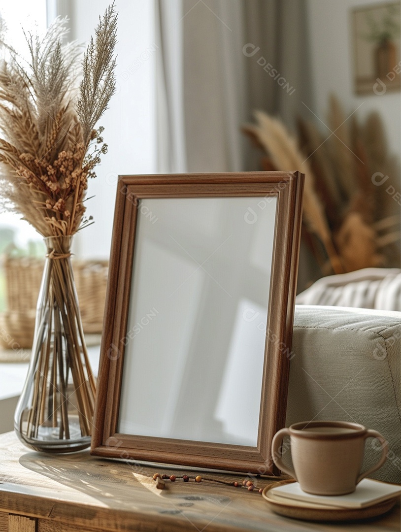 Moldura de madeira mogno minimalista de alta qualidade em branco e moderna