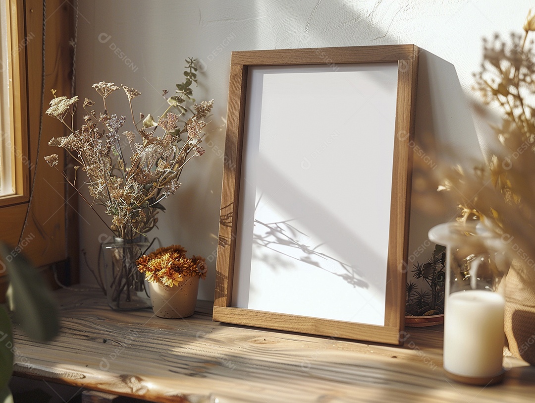 Moldura de madeira mogno minimalista de alta qualidade em branco e moderna