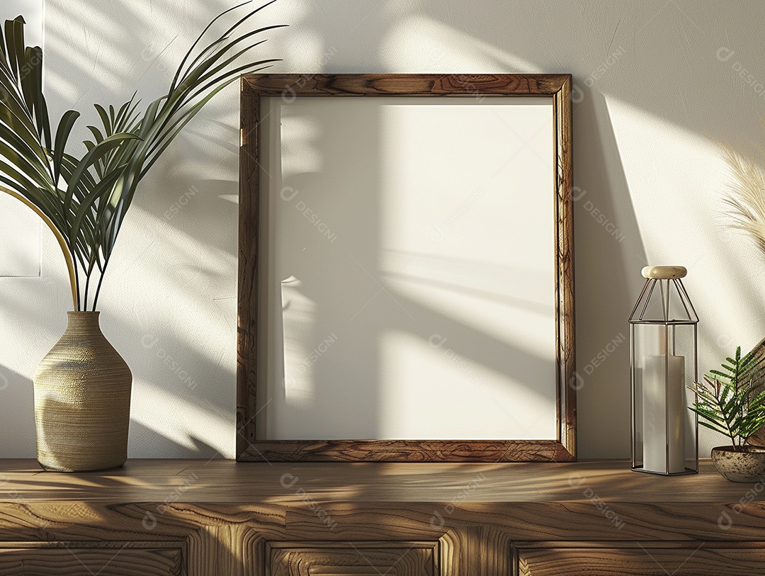 Moldura de madeira mogno minimalista de alta qualidade em branco e moderna