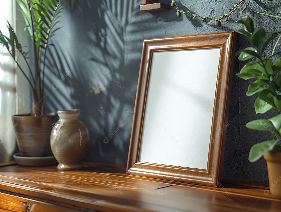 Moldura de madeira mogno minimalista de alta qualidade em branco e moderna