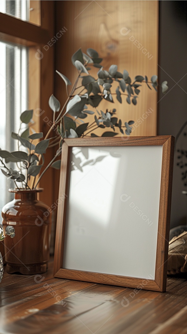 Moldura de madeira mogno minimalista de alta qualidade em branco e moderna