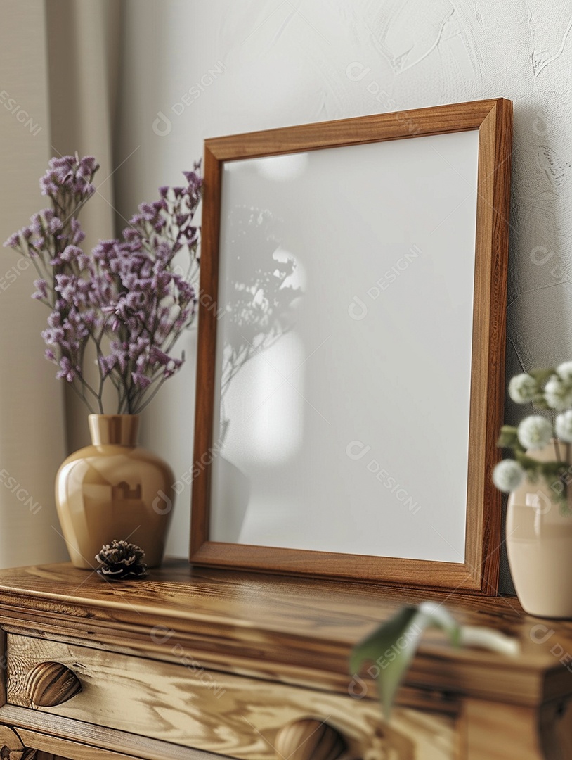 Moldura de madeira mogno minimalista de alta qualidade em branco e moderna