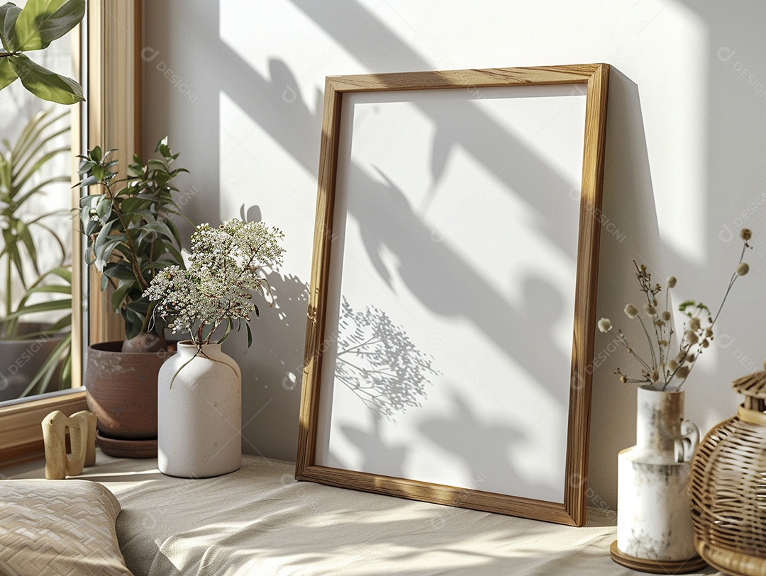 Moldura de madeira mogno minimalista de alta qualidade em branco e moderna