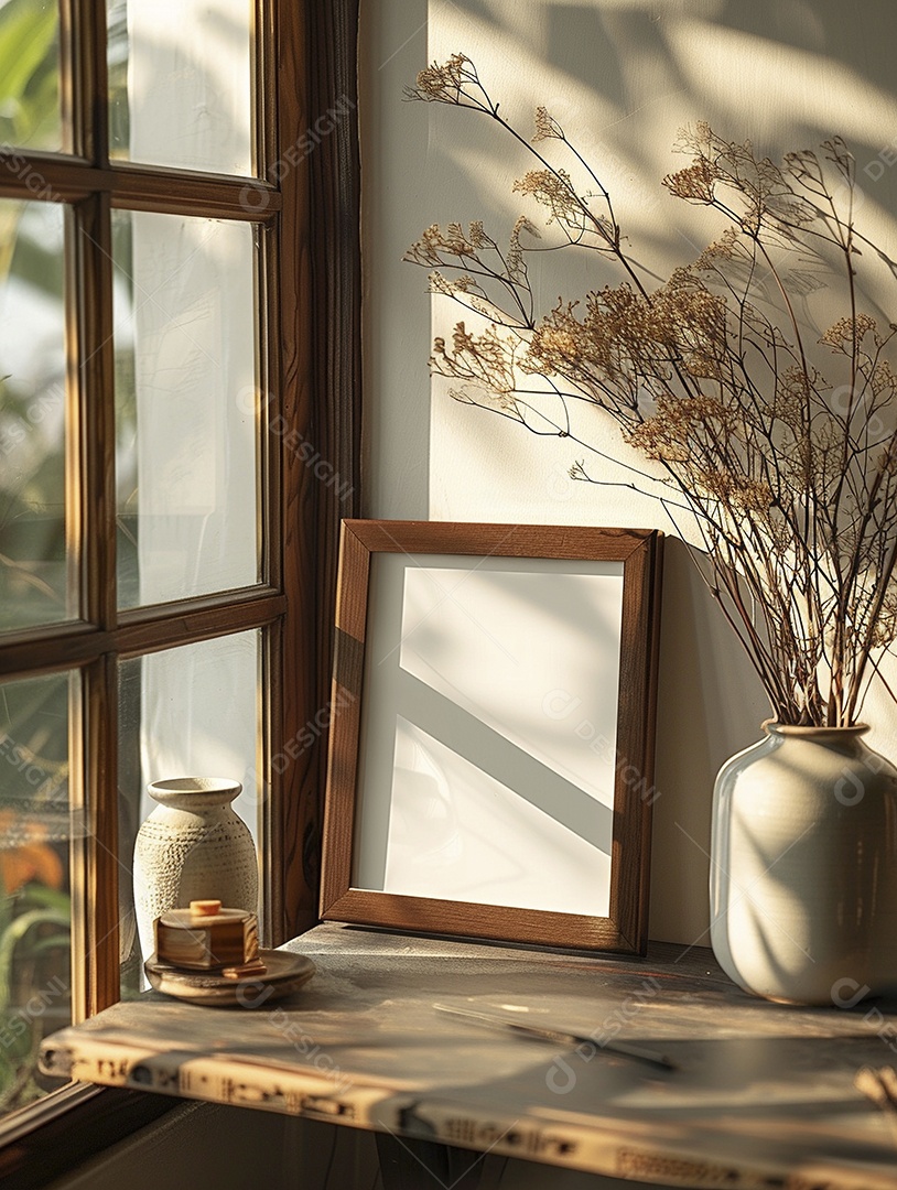 Moldura de madeira mogno minimalista de alta qualidade em branco e moderna