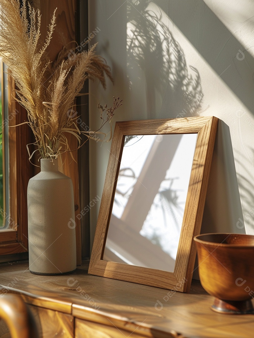 Moldura de madeira mogno minimalista de alta qualidade em branco e moderna