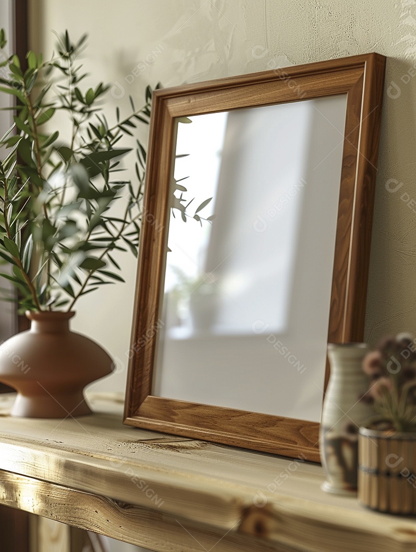 Moldura de madeira mogno minimalista de alta qualidade em branco e moderna