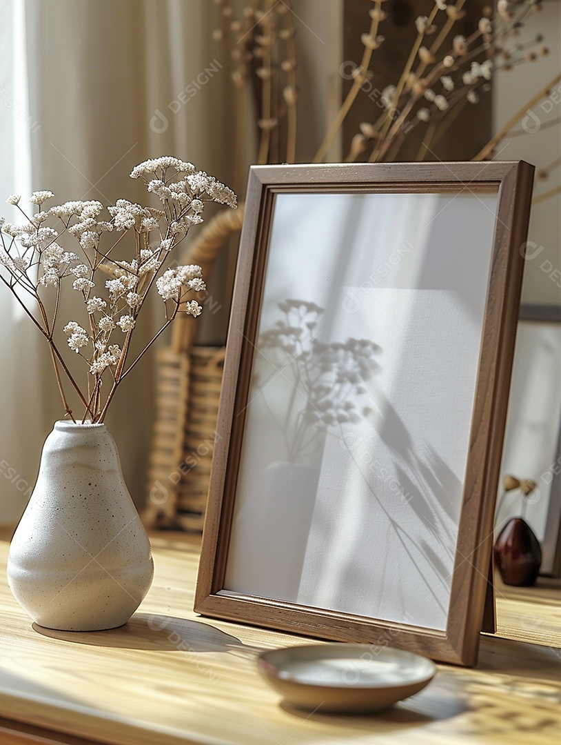 Moldura de madeira mogno minimalista de alta qualidade em branco e moderna