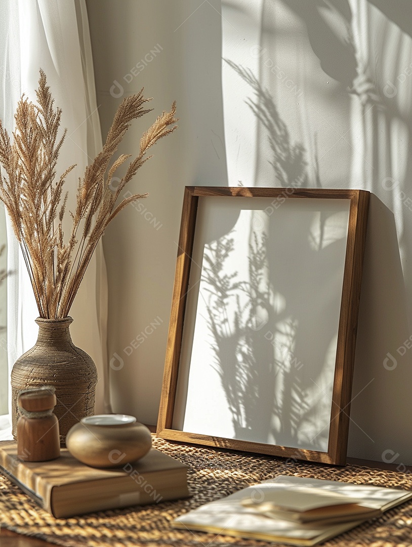 Moldura de madeira mogno minimalista de alta qualidade em branco e moderna